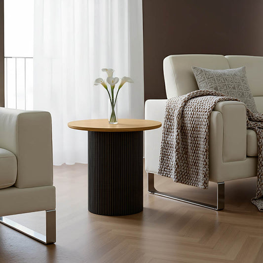 Βοηθητικό τραπέζι Dovel pakoworld mdf σε sonoma -μαύρο μέταλλο Φ50x50εκ - Hippiehome.gr