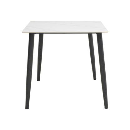 Τραπέζι Gustas pakoworld λευκό μαρμάρου sintered stone-μαύρο μέταλλο 80x80x76εκ - Hippiehome.gr