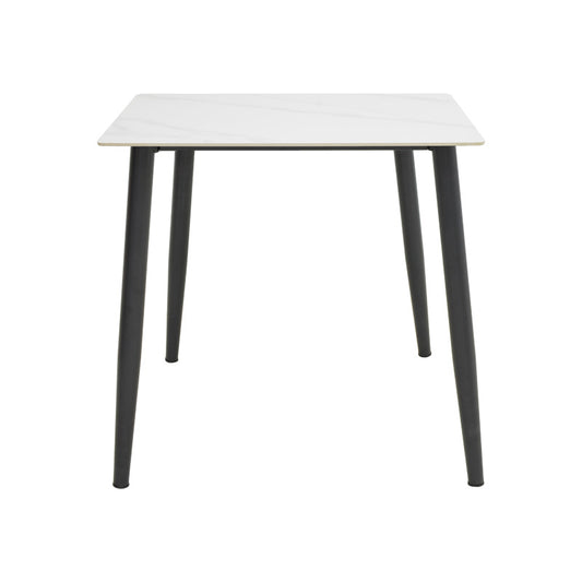 Τραπέζι Gustas pakoworld λευκό μαρμάρου sintered stone-μαύρο μέταλλο 80x80x76εκ - Hippiehome.gr