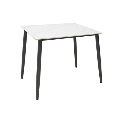 Τραπέζι Gustas pakoworld λευκό μαρμάρου sintered stone-μαύρο μέταλλο 80x80x76εκ - Hippiehome.gr