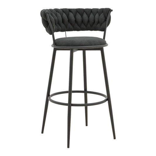 Σκαμπό μπαρ Alkia I pakoworld ύφασμα σε μαύρη απόχρωση- πόδι μαύρο μέταλλο 50x56x95εκ - Hippiehome.gr