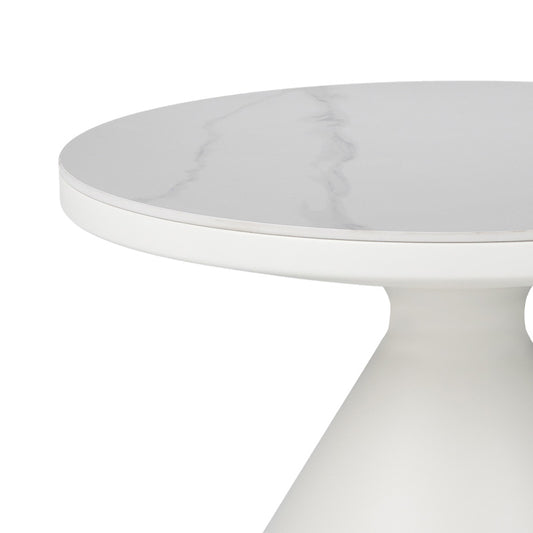 Τραπέζι σαλονιού Coozlin Inart sintered stone σε απόχρωση λευκό μαρμάρου με λευκό μέταλλο Φ70x40εκ - Hippiehome.gr