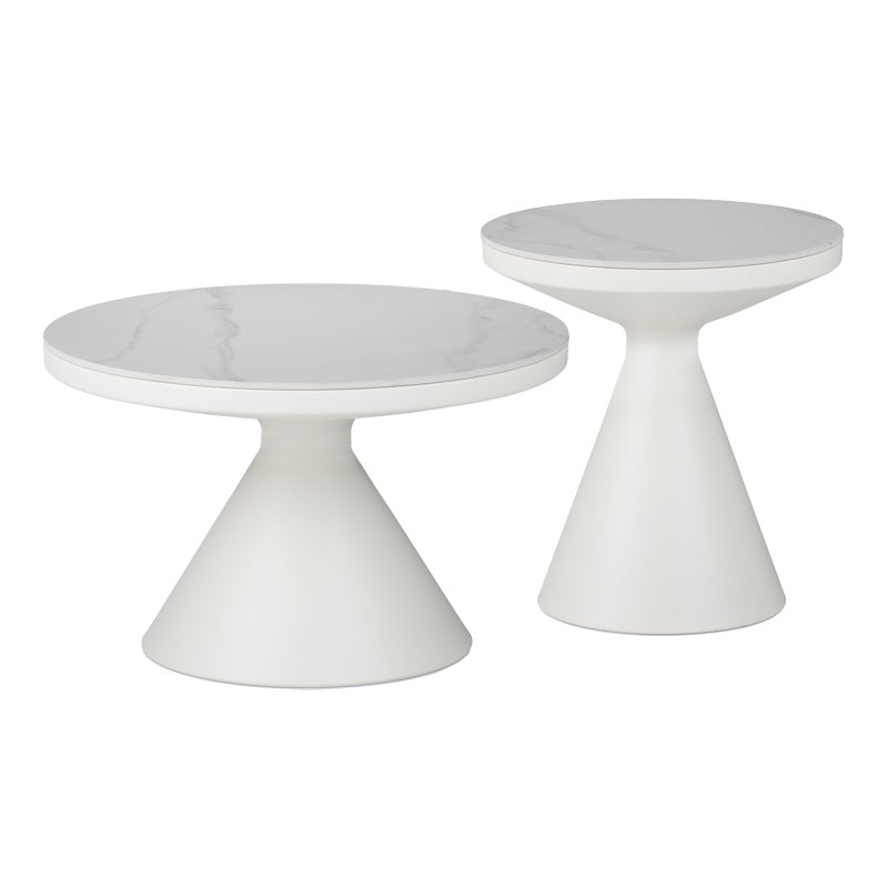 Βοηθητικά τραπέζια Coozlin Inart sintered stone σε απόχρωση λευκό μαρμάρου με λευκό μέταλλο - Hippiehome.gr