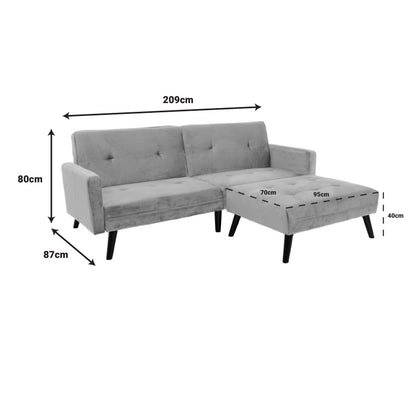 Καναπές γωνία-κρεβάτι με υποπόδιο Dream pakoworld σάπιο μήλο βελούδο 209x157x80εκ - Hippiehome.gr