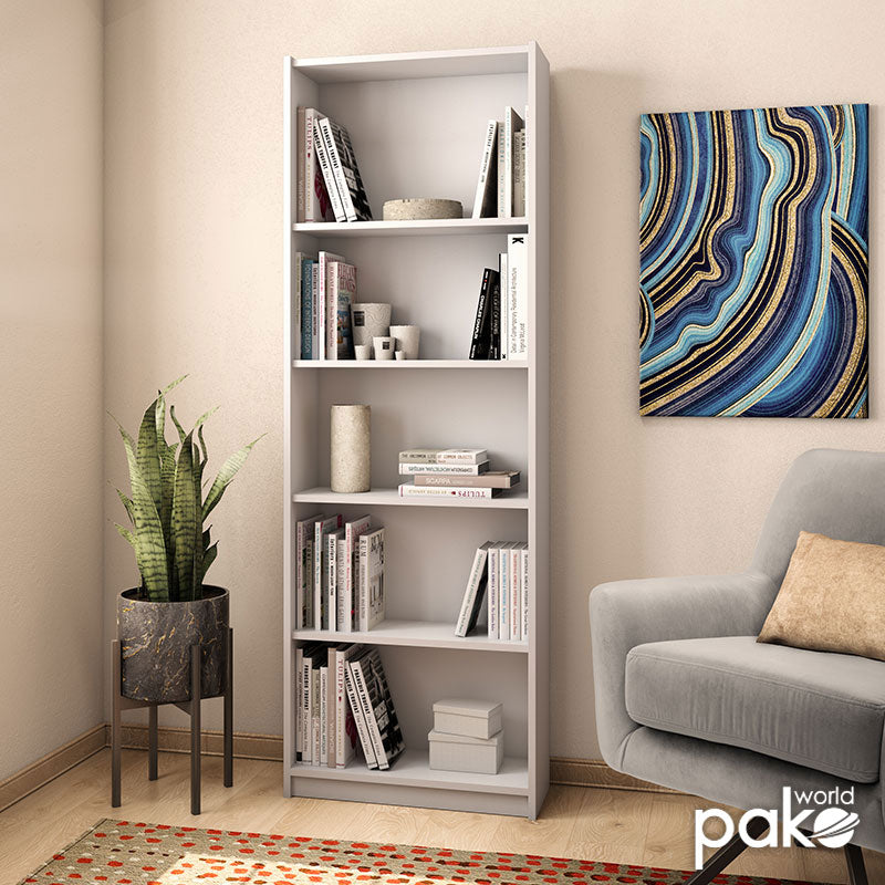Βιβλιοθήκη Max pakoworld σε λευκό χρώμα 58x23x170εκ - Hippiehome.gr