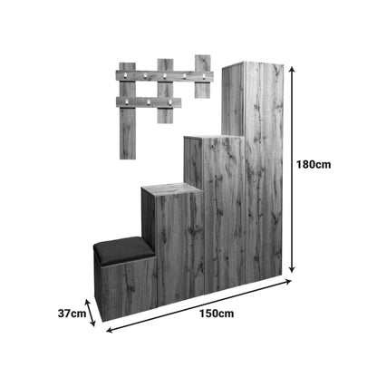 Έπιπλο εισόδου Nenich pakoworld σε oak απόχρωση 150x37x180εκ - Hippiehome.gr
