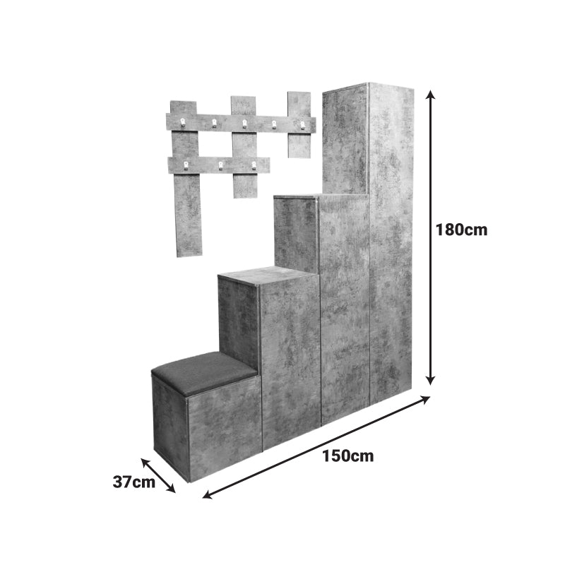 Έπιπλο εισόδου Nenich pakoworld σε γκρι oak απόχρωση 150x37x180εκ - Hippiehome.gr