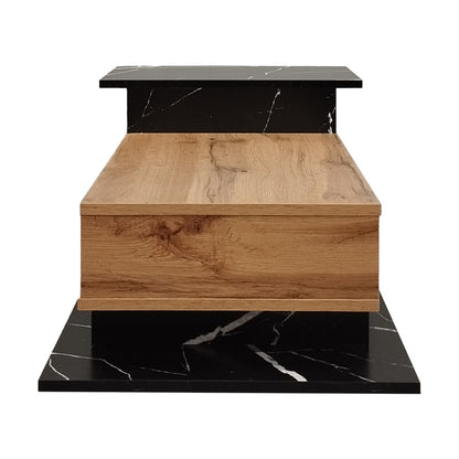 Τραπέζι σαλονιού Nuvele pakoworld σε μαύρο μαρμάρου-sonoma απόχρωση 90x50x35εκ - Hippiehome.gr
