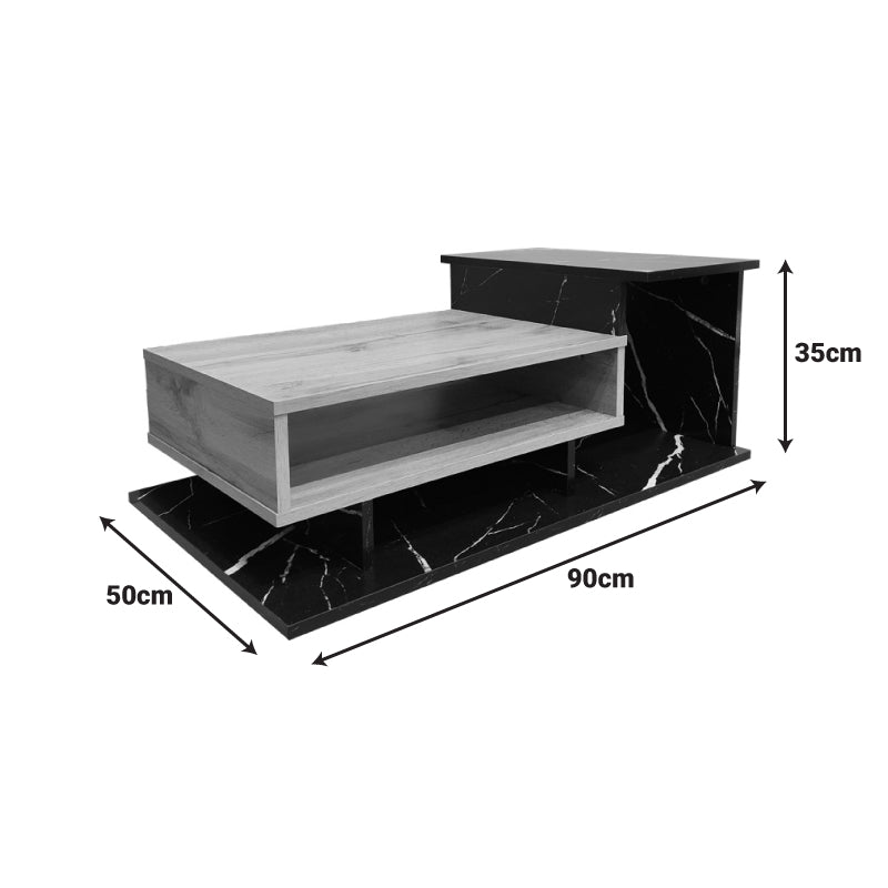 Τραπέζι σαλονιού Nuvele pakoworld σε μαύρο μαρμάρου-sonoma απόχρωση 90x50x35εκ - Hippiehome.gr