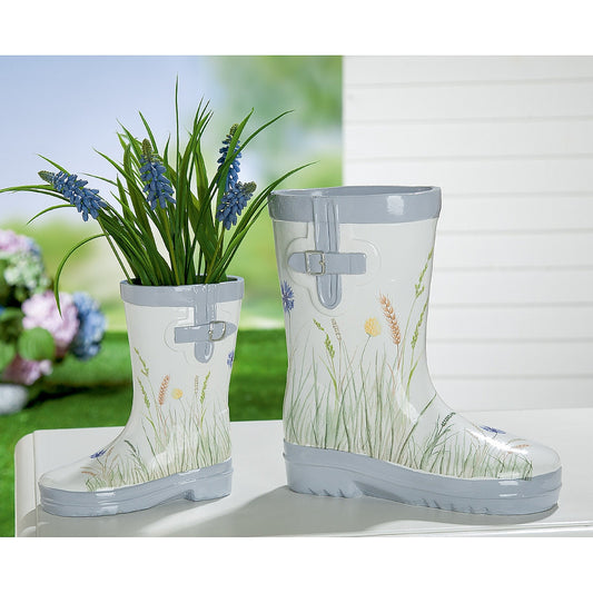 Κασπώ ArteLibre Μπότα Με Διακόσμηση Λουλούδια Λευκό Polyresin 11x22.5x25cm - Hippiehome.gr