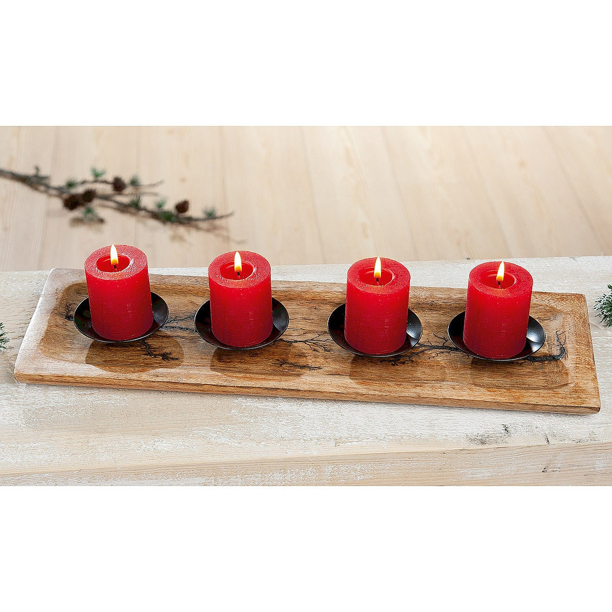 Κηροπήγιο ArteLibre Βάση 4θέσιο Φυσικό/Μαύρο Μέταλλο/Ξύλο 15x46x2cm - Hippiehome.gr
