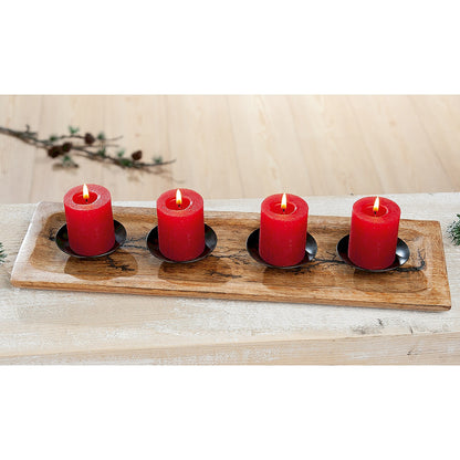 Κηροπήγιο ArteLibre Βάση 4θέσιο Φυσικό/Μαύρο Μέταλλο/Ξύλο 15x46x2cm - Hippiehome.gr