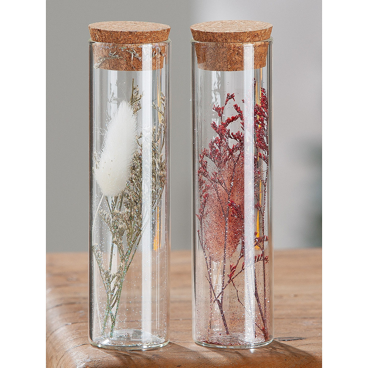 Διακοσμητικό ArteLibre Αποξηραμένο Λουλούδι Σε Δοχείο Με Glitter Διάφανο Γυαλί 15.5cm Σε 2 Σχέδια - Hippiehome.gr