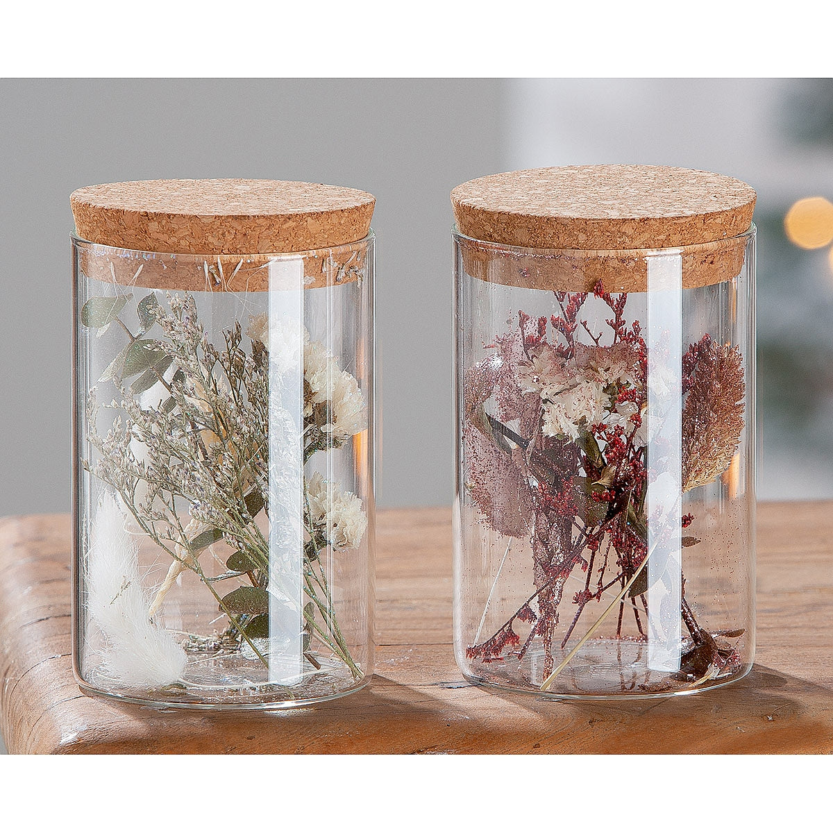 Διακοσμητικό ArteLibre Αποξηραμένο Λουλούδι Σε Δοχείο Με Glitter Διάφανο Γυαλί 12.5cm Σε 2 Σχέδια - Hippiehome.gr
