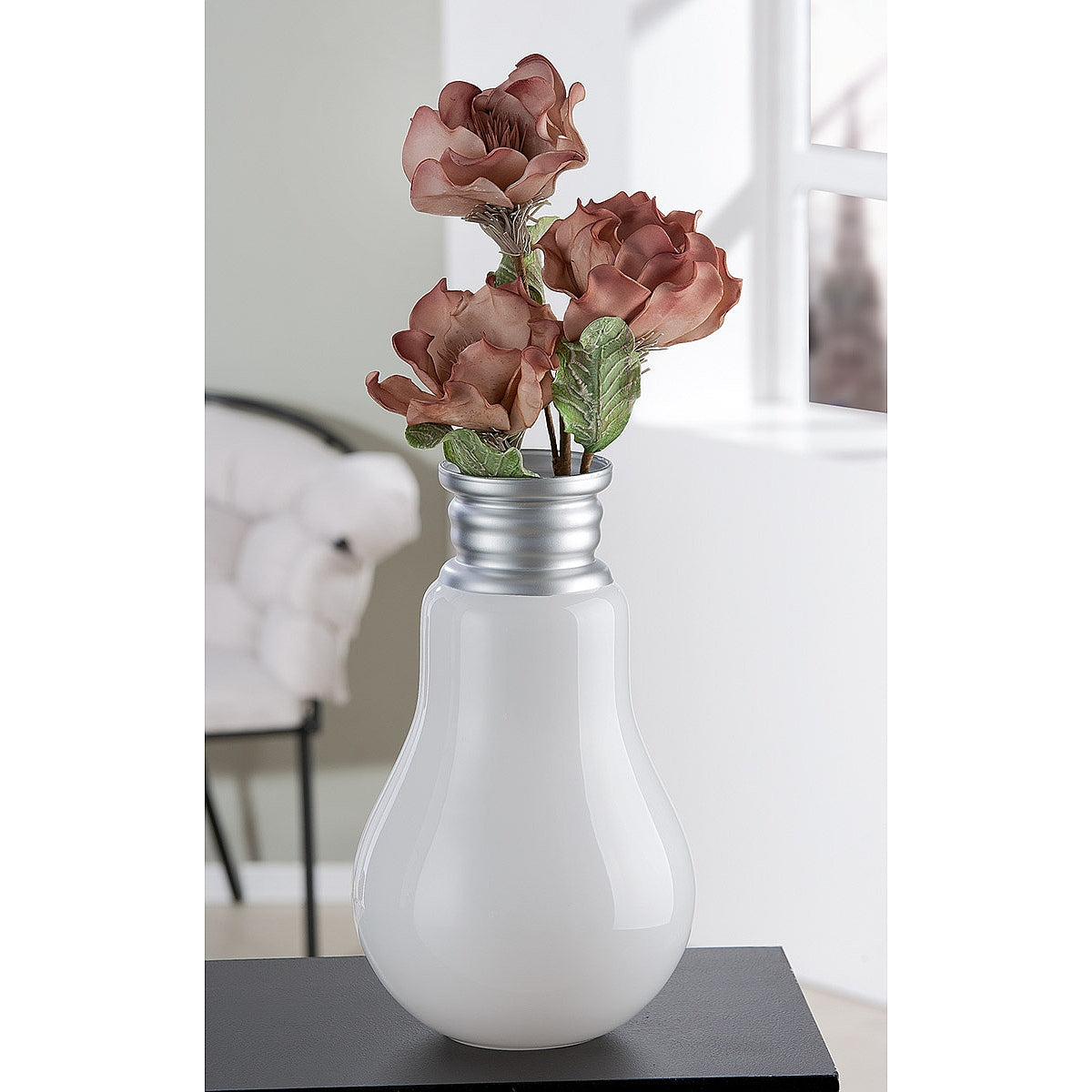 Βάζο ArteLibre Retro Λευκό/Ασημί Γυαλί 36cm - Hippiehome.gr