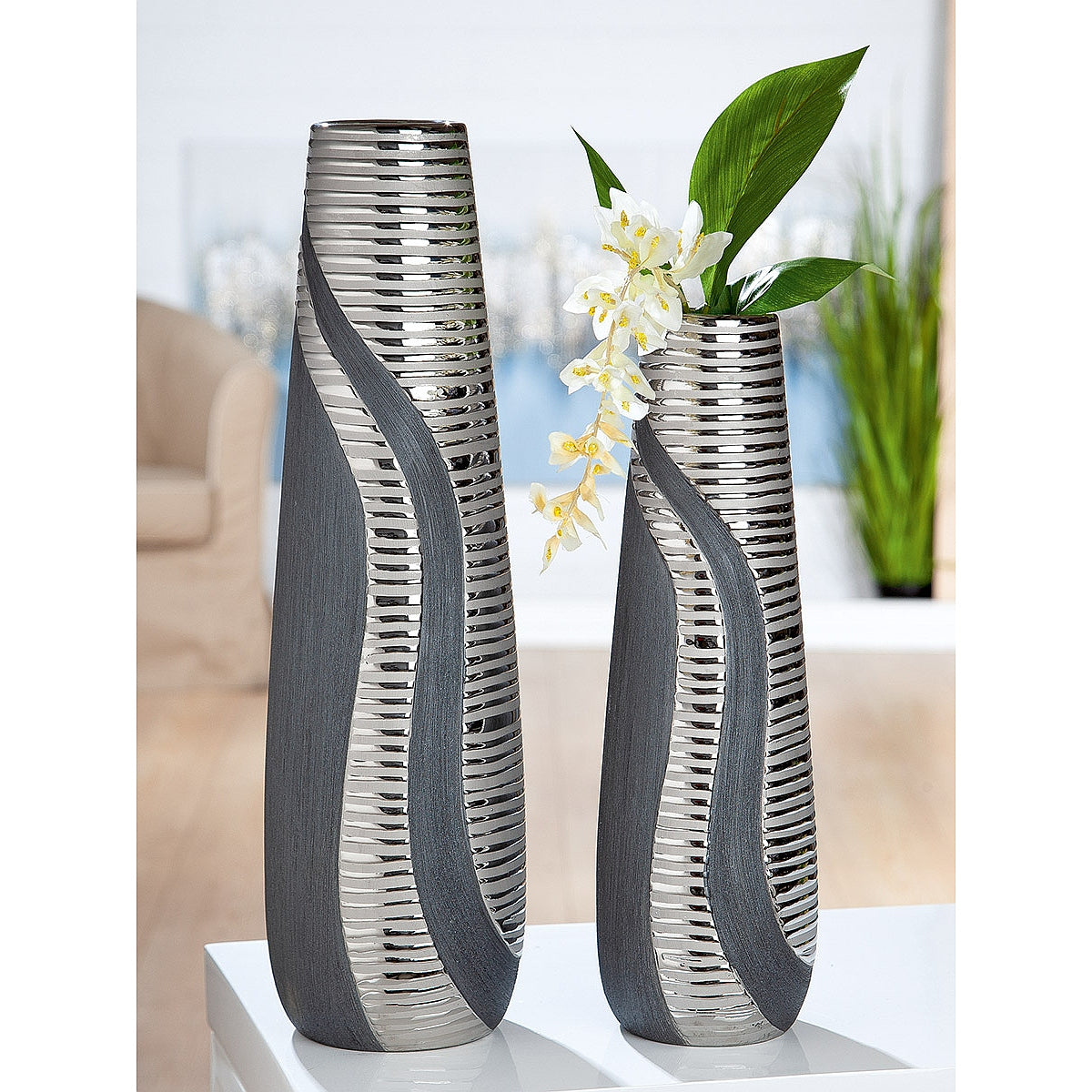 Βάζο ArteLibre Ασημί/Γκρι Κεραμικό 14x14x49cm - Hippiehome.gr