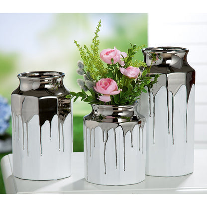 Βάζο ArteLibre Λευκό/Ασημί Κεραμικό 13.5x13.5x27cm - Hippiehome.gr