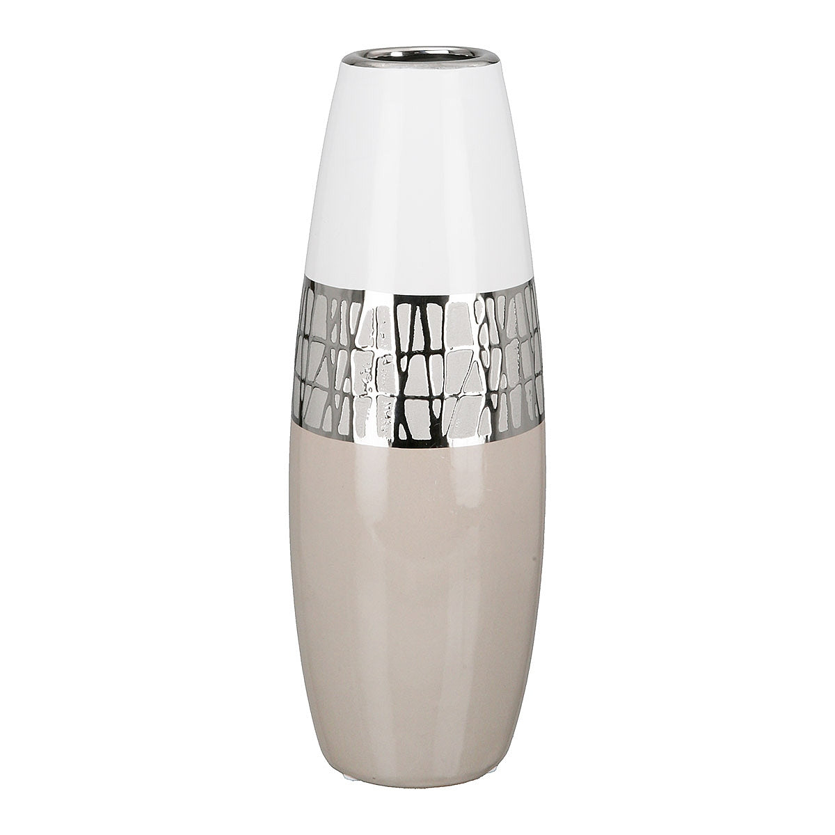 Βάζο ArteLibre Λευκό/Ασημί/Μπεζ Κεραμικό 12.5x12.5x29cm - Hippiehome.gr