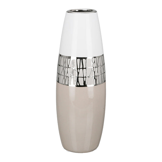Βάζο ArteLibre Λευκό/Ασημί/Μπεζ Κεραμικό 12.5x12.5x29cm - Hippiehome.gr