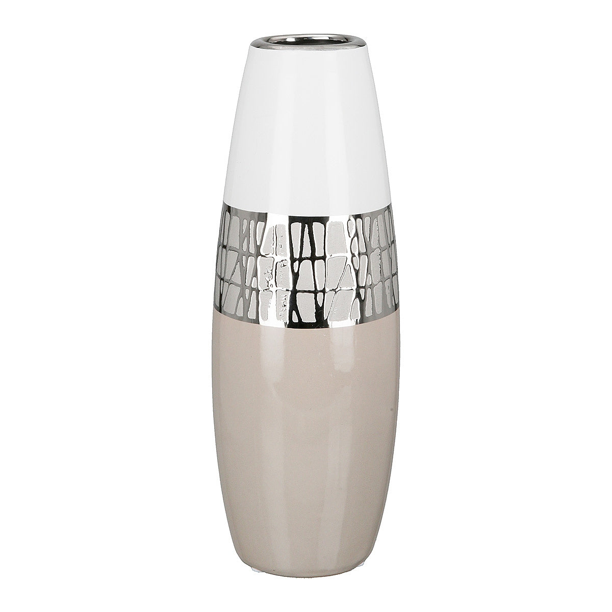 Βάζο ArteLibre Λευκό/Ασημί/Μπεζ Κεραμικό 12.5x12.5x29cm - Hippiehome.gr