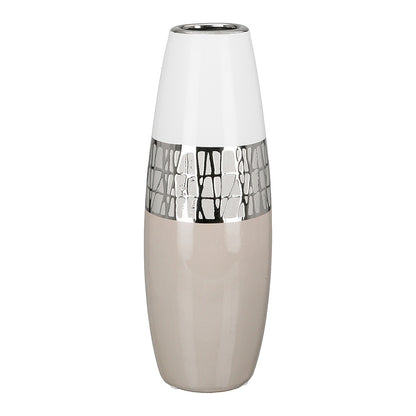 Βάζο ArteLibre Λευκό/Ασημί/Μπεζ Κεραμικό 12.5x12.5x29cm - Hippiehome.gr