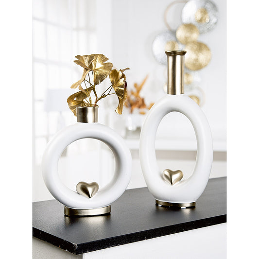 Βάζο ArteLibre Love Λευκό/Χρυσό Κεραμικό 6x17x20cm - Hippiehome.gr