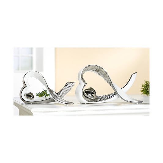 Διακοσμητικό ArteLibre Καρδιές Λευκό/Ασημί Κεραμικό 9x25x15cm - Hippiehome.gr