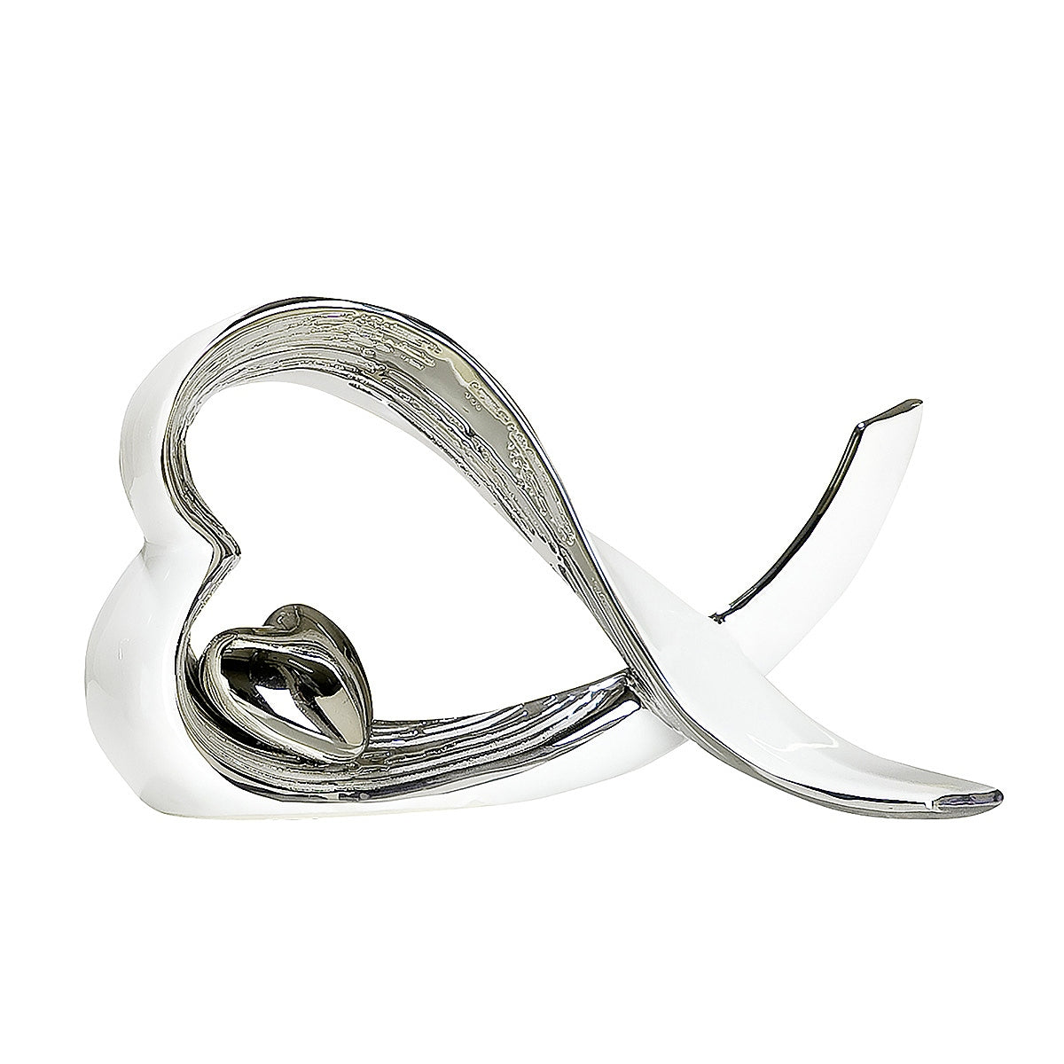 Διακοσμητικό ArteLibre Καρδιές Λευκό/Ασημί Κεραμικό 9x25x15cm - Hippiehome.gr