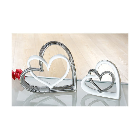 Διακοσμητικό ArteLibre Καρδιές Λευκό/Ασημί Κεραμικό 5x17.5x17cm - Hippiehome.gr
