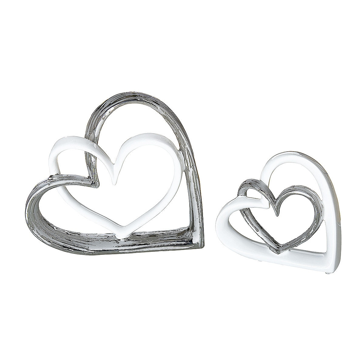 Διακοσμητικό ArteLibre Καρδιές Λευκό/Ασημί Κεραμικό 5x17.5x17cm - Hippiehome.gr