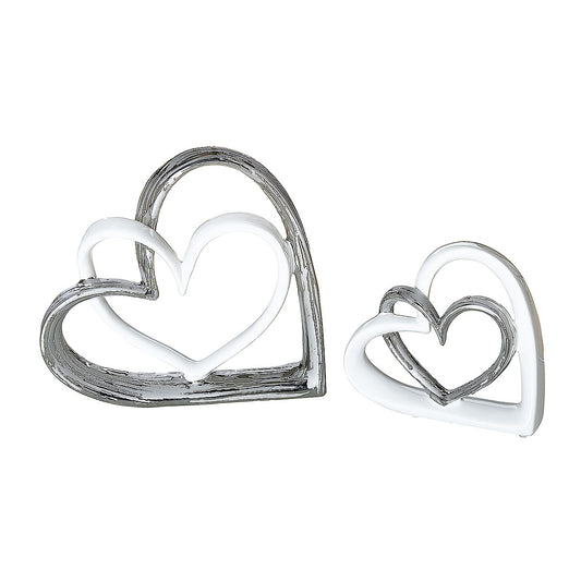 Διακοσμητικό ArteLibre Καρδιές Λευκό/Ασημί Κεραμικό 5x17.5x17cm - Hippiehome.gr