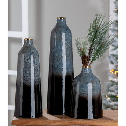 Βάζο ArteLibre Κωνικό Μαύρο/Γκρι Μέταλλο 25cm - Hippiehome.gr