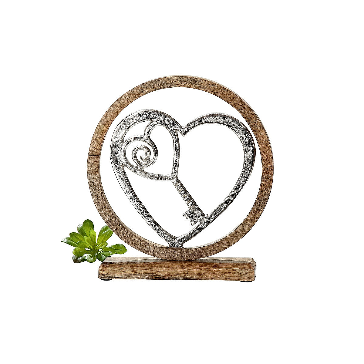 Διακοσμητικό ArteLibre Κλειδί Της Καρδιάς Σε Κύκλο Ασημί/Φυσικό Αλουμίνιο/Ξύλο 5x18x21cm - Hippiehome.gr