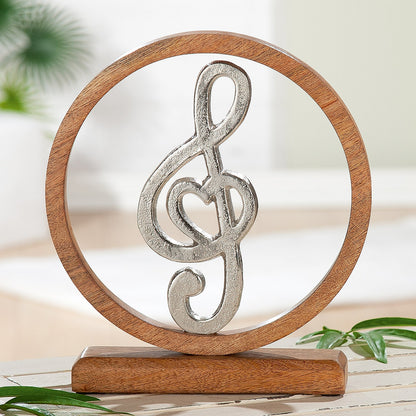 Διακοσμητικό ArteLibre Μουσική Νότα Σε Κύκλο Ασημί/Φυσικό Αλουμίνιο/Ξύλο 26x28cm - Hippiehome.gr