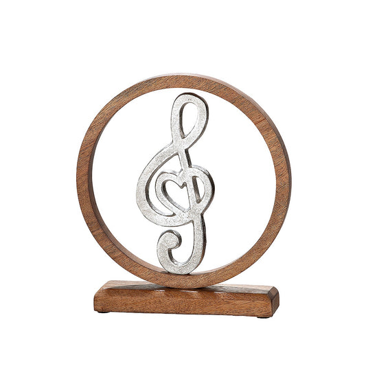 Διακοσμητικό ArteLibre Μουσική Νότα Σε Κύκλο Ασημί/Φυσικό Αλουμίνιο/Ξύλο 26x28cm - Hippiehome.gr