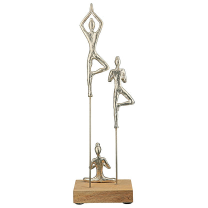 Διακοσμητικό ArteLibre Φιγούρες Κάνουν Γιόγκα Σε Βάση Γκρι/Φυσικό Αλουμίνιο/Ξύλο 9x15.5x51cm - Hippiehome.gr