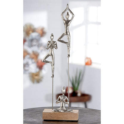 Διακοσμητικό ArteLibre Φιγούρες Κάνουν Γιόγκα Σε Βάση Γκρι/Φυσικό Αλουμίνιο/Ξύλο 9x15.5x51cm - Hippiehome.gr