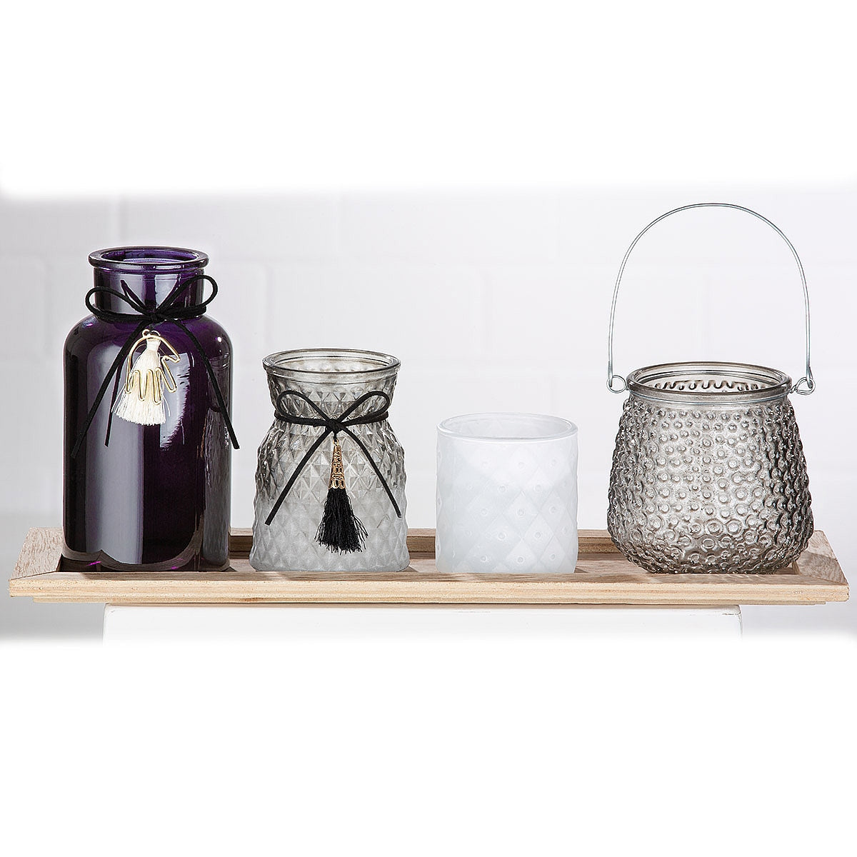 Σετ Φανάρι/Βάζο ArteLibre Πολύχρωμο Γυαλί 15x40x18cm Σετ 4Τμχ - Hippiehome.gr