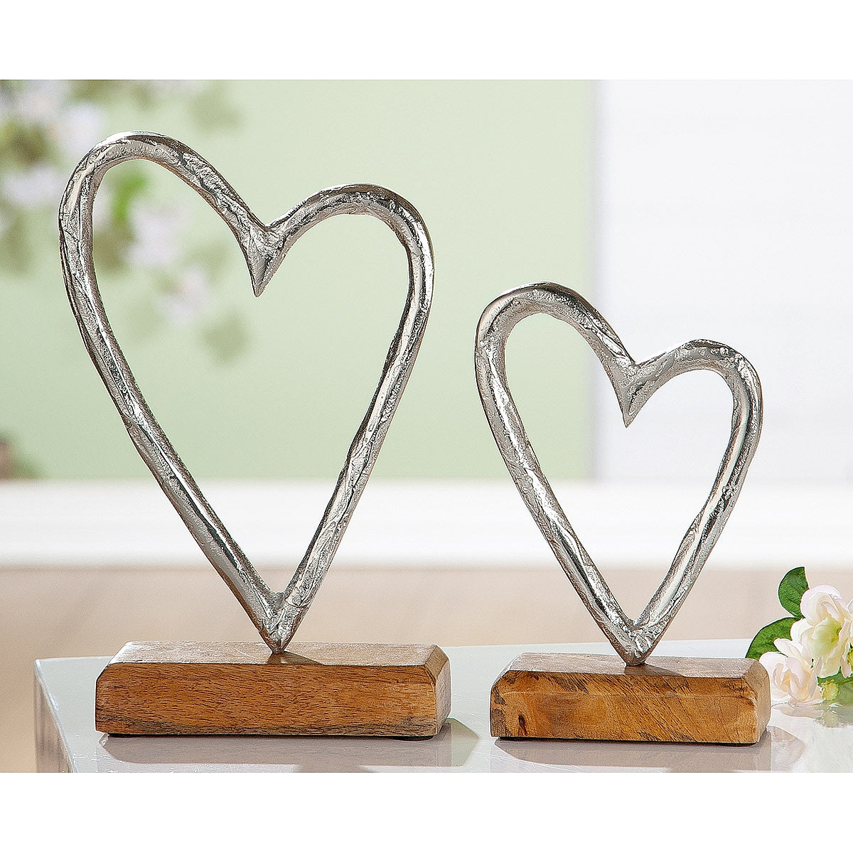 Διακοσμητικό ArteLibre Καρδιά Σε Βάση Φυσικό/Ασημί Ξύλο/Αλουμίνιο 5x10x17cm - Hippiehome.gr
