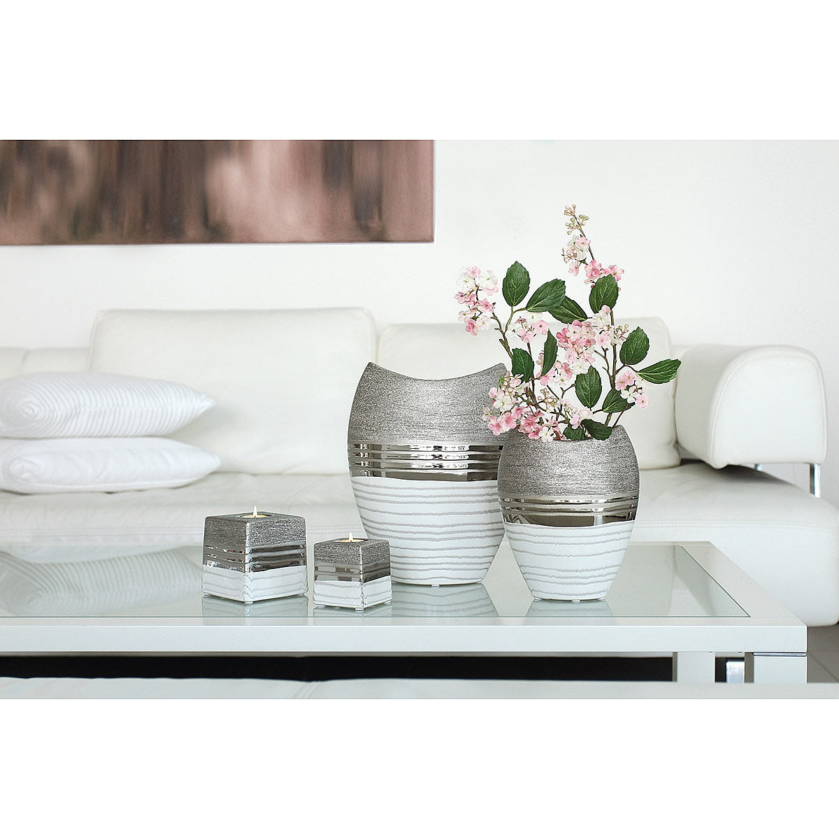 Βάζο ArteLibre Ασημί Κεραμικό 13.5x24x29.5cm - Hippiehome.gr