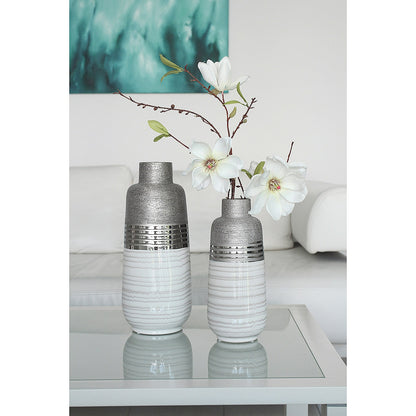 Βάζο ArteLibre Ασημί/Λευκό Κεραμικό 13x13x31cm - Hippiehome.gr