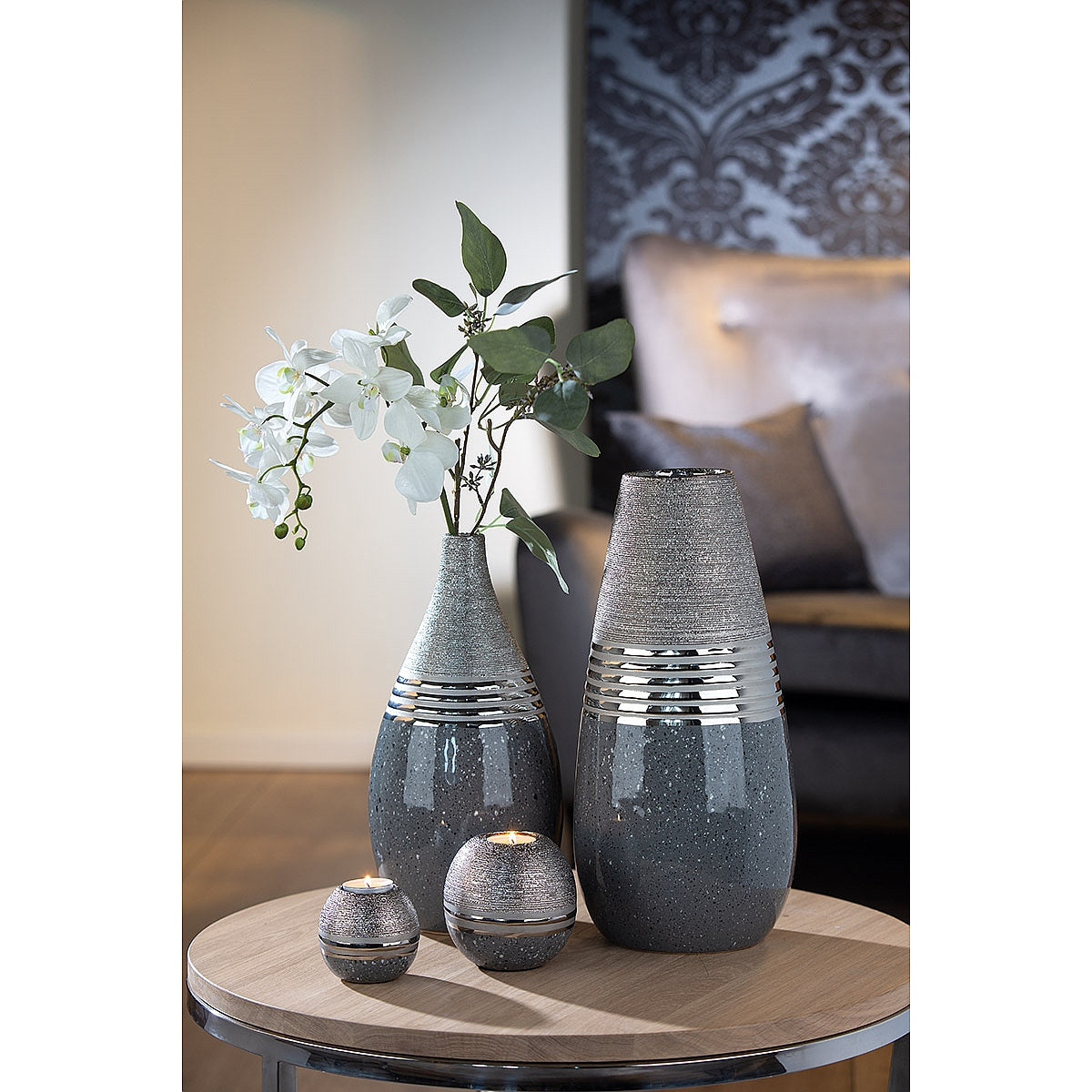Βάζο ArteLibre Ασημί/Γκρι Κεραμικό 16x16x34.5cm - Hippiehome.gr