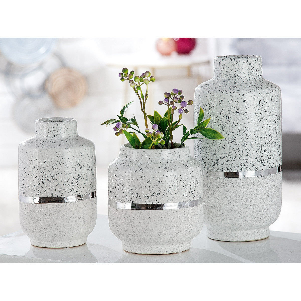 Βάζο ArteLibre Λευκό/Ασημί Κεραμικό 14.5x14.5x29cm - Hippiehome.gr