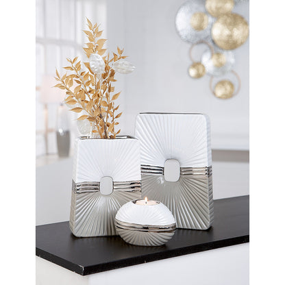 Βάζο ArteLibre Μπεζ/Ασημί/Λευκό Κεραμικό 6x14.5x20cm - Hippiehome.gr