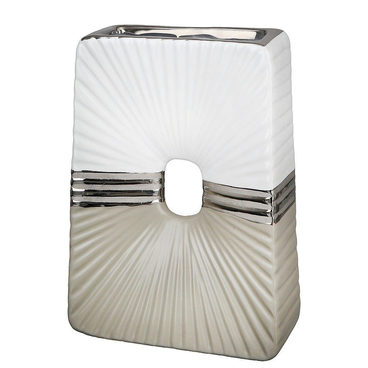 Βάζο ArteLibre Μπεζ/Ασημί/Λευκό Κεραμικό 6x14.5x20cm - Hippiehome.gr