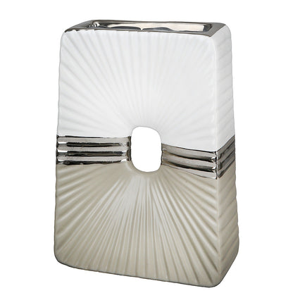 Βάζο ArteLibre Μπεζ/Ασημί/Λευκό Κεραμικό 6x14.5x20cm - Hippiehome.gr