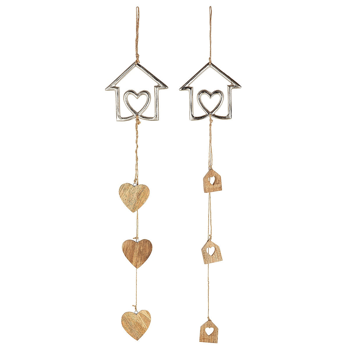 Διακοσμητικό Κρεμαστό ArteLibre Σπιτάκι Ασημί/Φυσικό Αλουμίνιο/Ξύλο 1x14x67cm Σε 2 Σχέδια - Hippiehome.gr