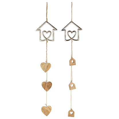 Διακοσμητικό Κρεμαστό ArteLibre Σπιτάκι Ασημί/Φυσικό Αλουμίνιο/Ξύλο 1x14x67cm Σε 2 Σχέδια - Hippiehome.gr