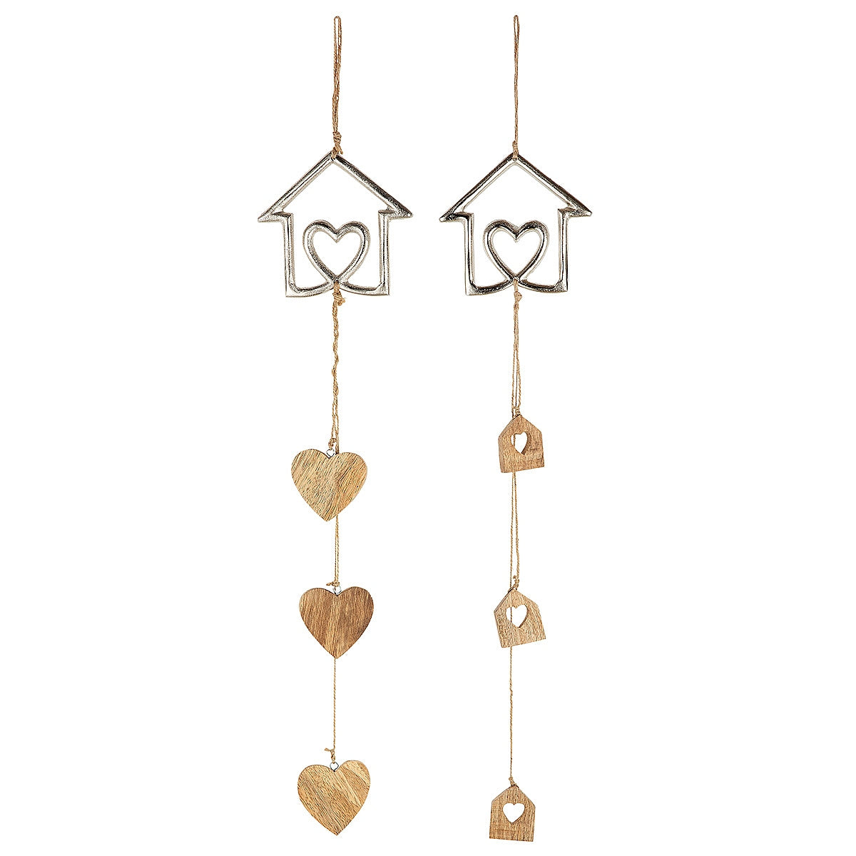 Διακοσμητικό Κρεμαστό ArteLibre Σπιτάκι Ασημί/Φυσικό Αλουμίνιο/Ξύλο 1x14x67cm Σε 2 Σχέδια - Hippiehome.gr