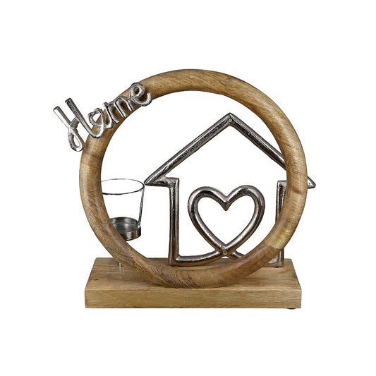 Θήκη Ρεσώ ArteLibre  'Home' Σπίτι Σε Κύκλο Φυσικό/Ασημί Ξύλο/Αλουμίνιο 9x27cm
